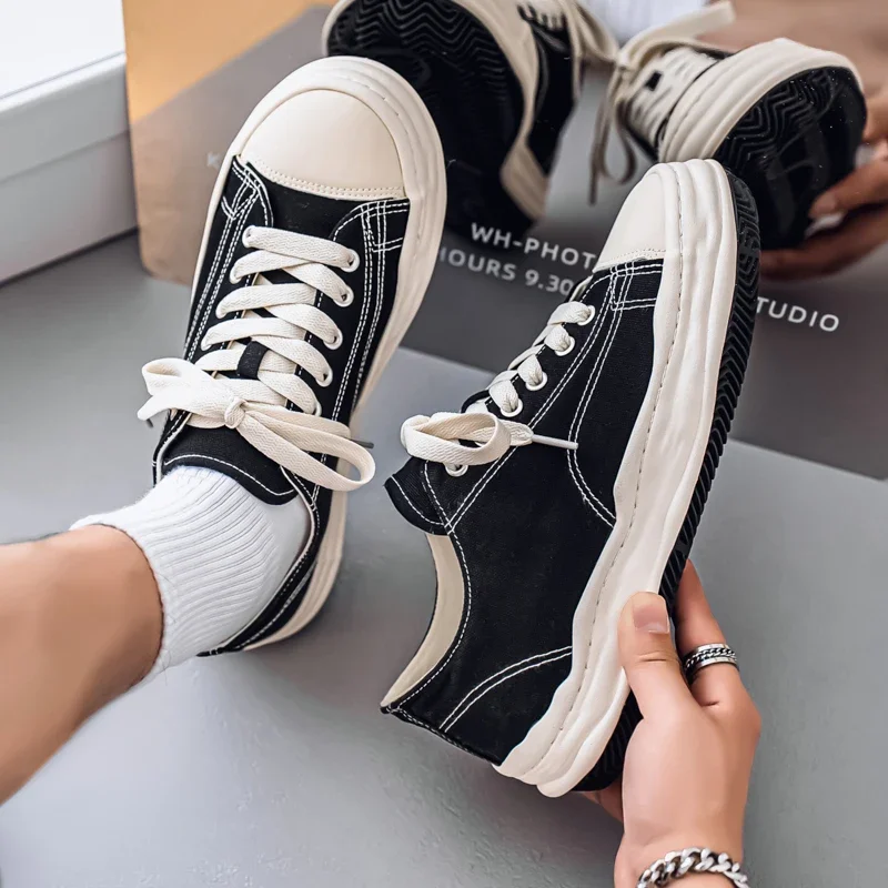 

Мужские парусиновые кроссовки на толстой подошве в одном стиле, весна/лето 2025, повседневные спортивные кроссовки с низким вырезом