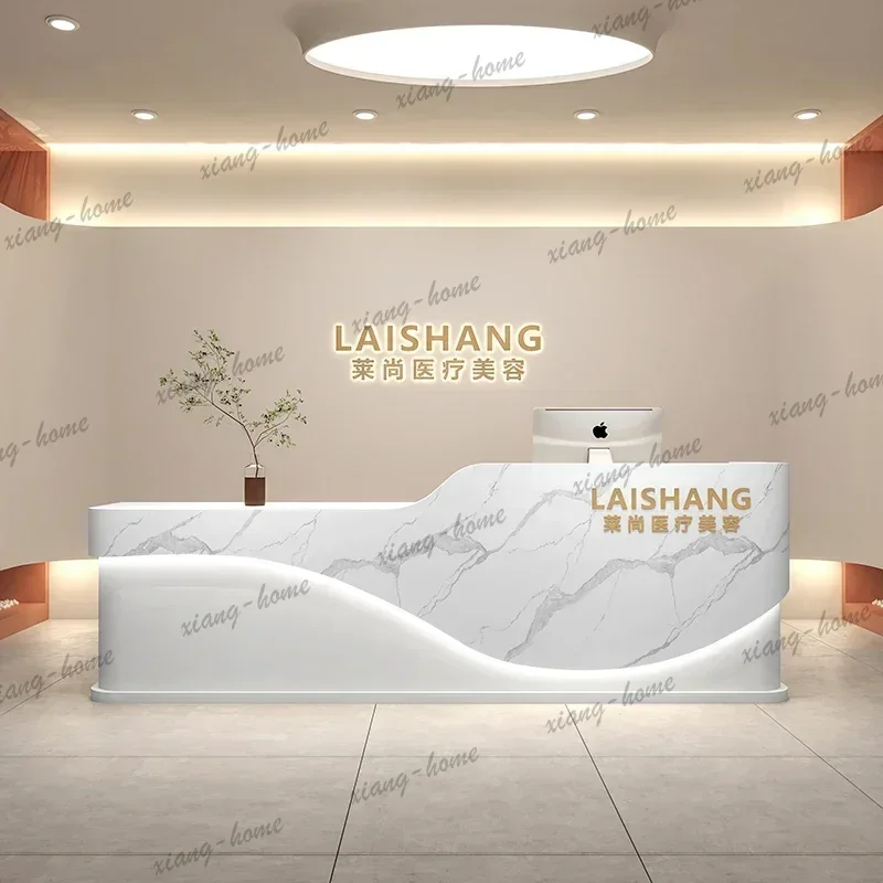 LS.reception desk pulpit stand for church luxury beauty salon storage business Logo designer office furniture cashier counter de