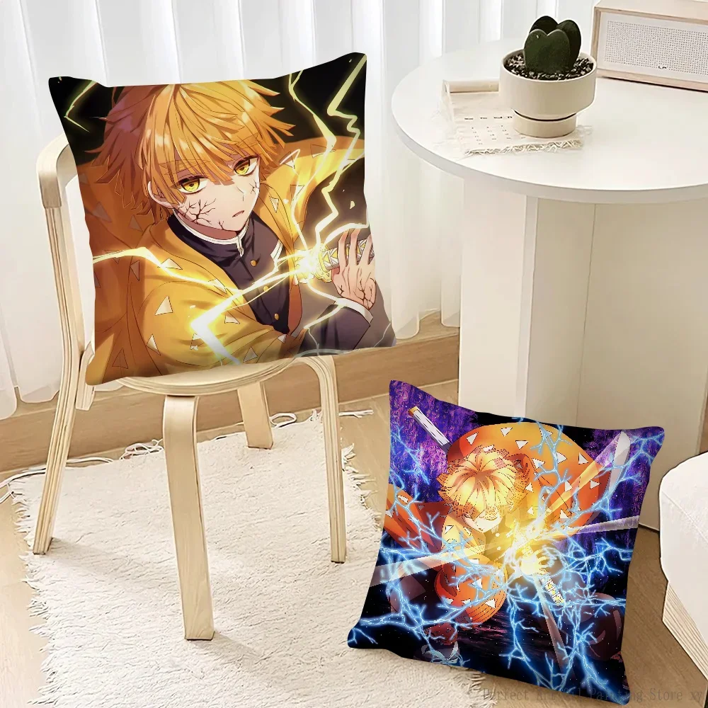 Anime Demon Slayer Zenitsu Agatsuma Pillow Case Fashion Square Pillowcase Bedroom Sofa Room Ins Decoration Leisure Cushion Cover