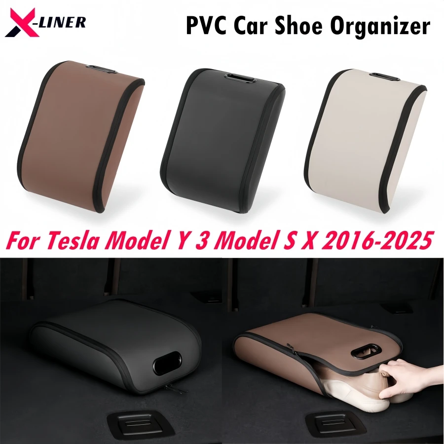 

For Tesla Model Y 3 2016-2025 Model S X PVC Car Shoe Organizer Juniper Highland Waterproof Trunk Shoes Storage Box Anti Scuff