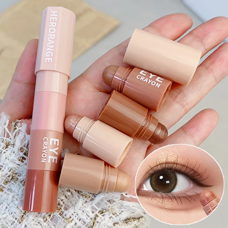 Shimmer Pink Nude Oogschaduwpotloodset 4 kleuren in 1 Parelmoer Matte Hoogtepunt Contour Oogschaduw Potlood Ogen Schoonheid Cosmetica