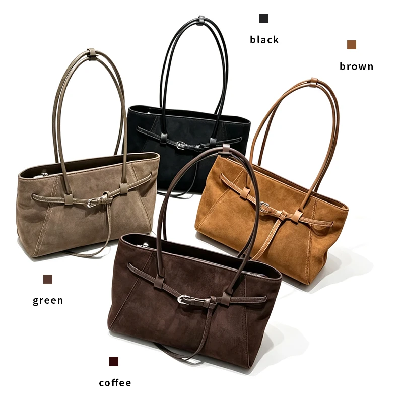 Genuine Suede Bag Woman Shoulder Bags Luxury Designer Handbag Large Capacity Female Cow Leather Commuting Underarm Bags Women
