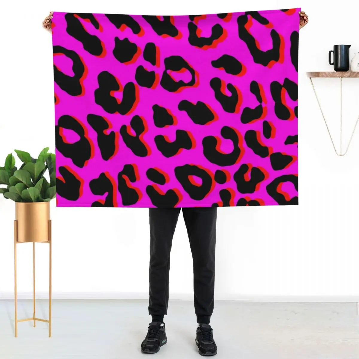 Leopard Print Pink Throw Blanket Bed linens Weighted Flannel Fabric Personalized Gift Large Camping Blankets