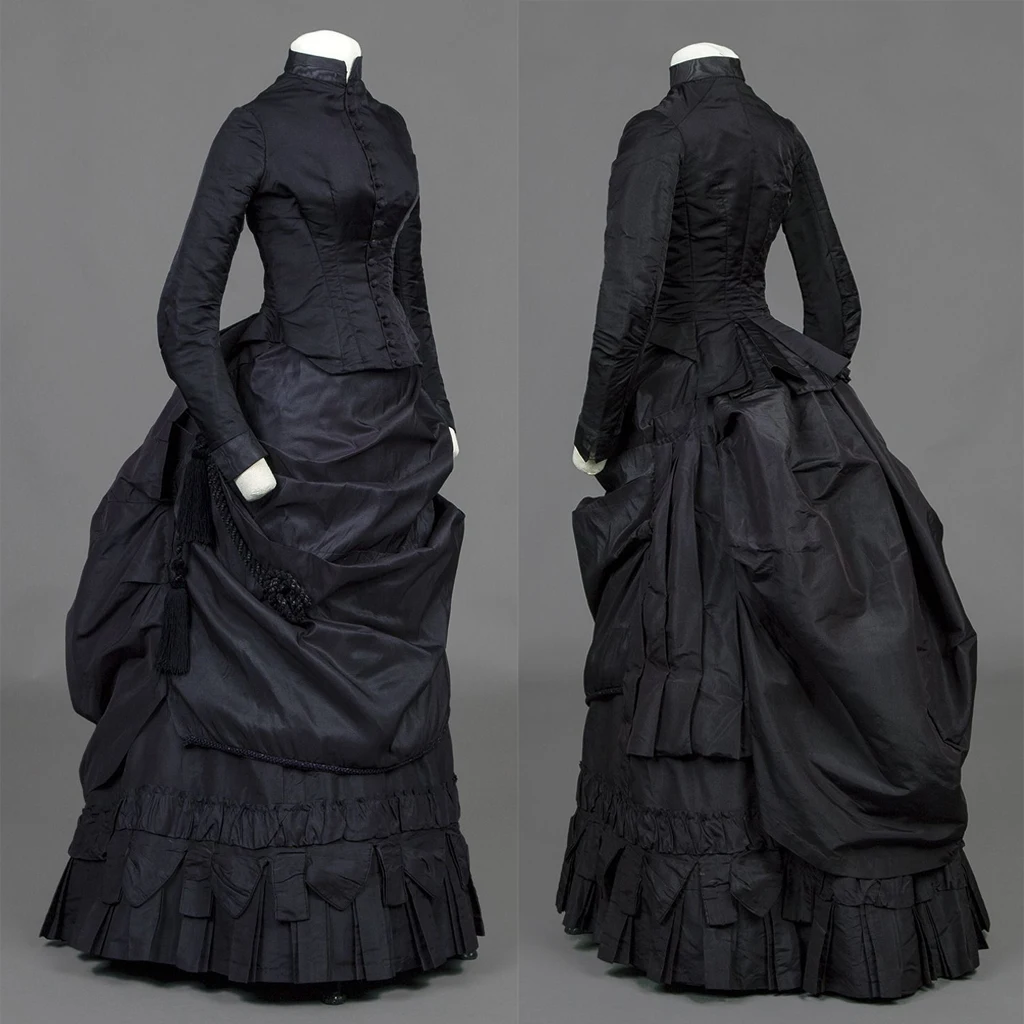 18th Century Victorian Edwardian Black Mourning Dress Victorian Bustle Ball Gown Civil War Walking Dress Gown For Women