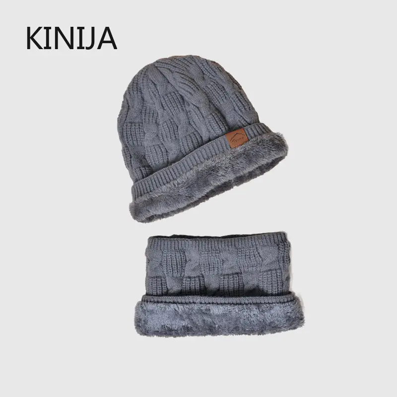 Winter Hat Scarf Set for Women Fashion Fried Dough Twist Knitting Skull Cap Outdoor Plush Warm Knitted Hat Men Balaclava Beanies