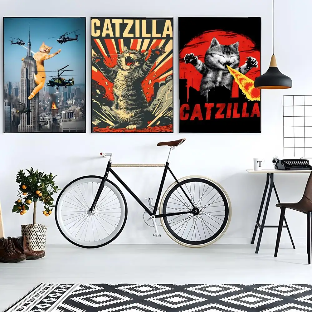 cat monster Catzilla Poster retro art restaurant bar decoration