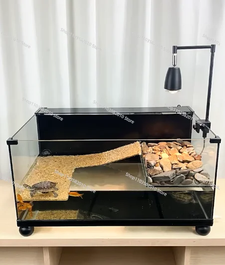 Large Glass Turtle Tank with Bottom Drain, No Water Change Needed Aquarium for Pet Turtles