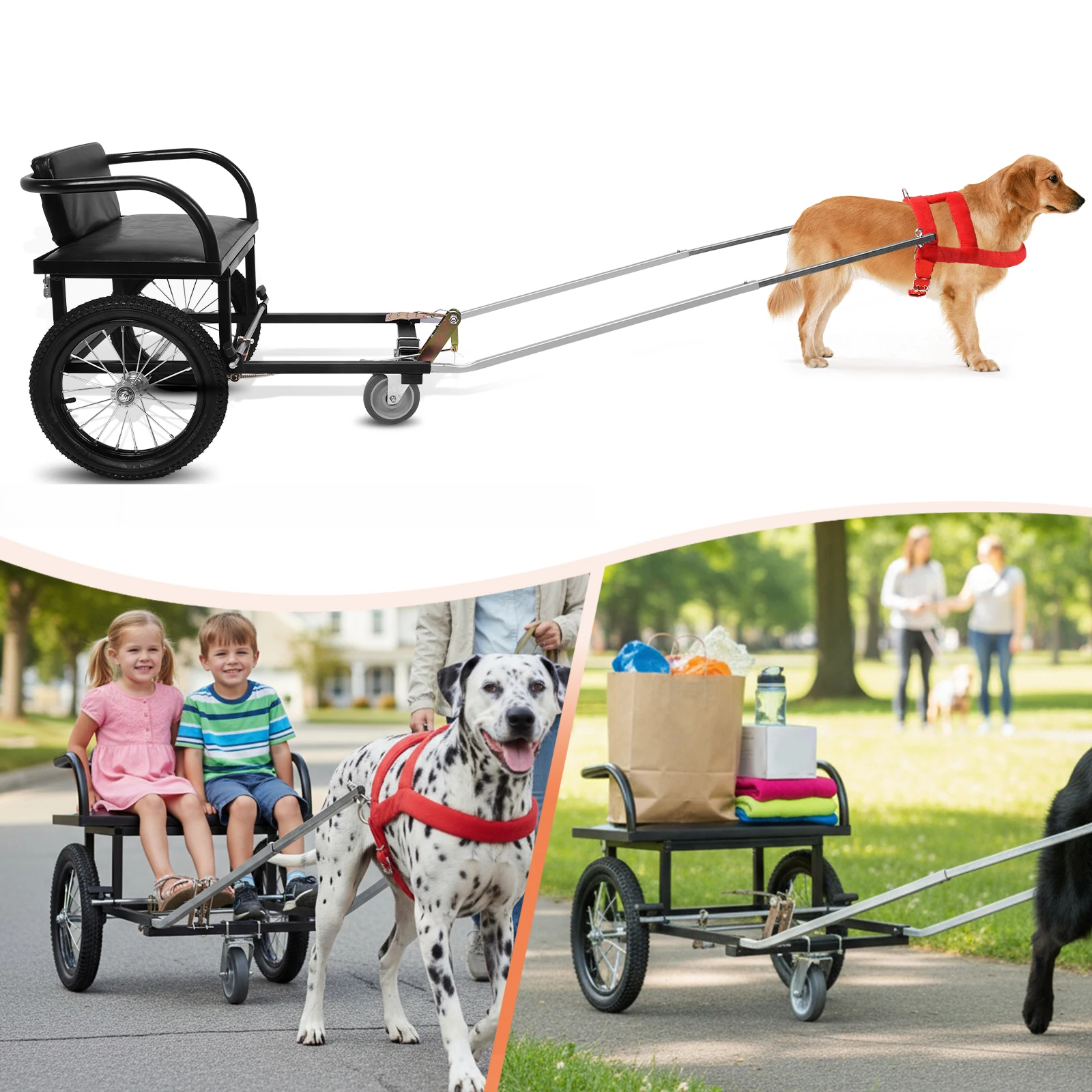 

40-60KG Double Brake Dog Trailer for Owners To Take Pets To Shopping Dog Pulling Person Car Dog Pulling Cart W/ Seat