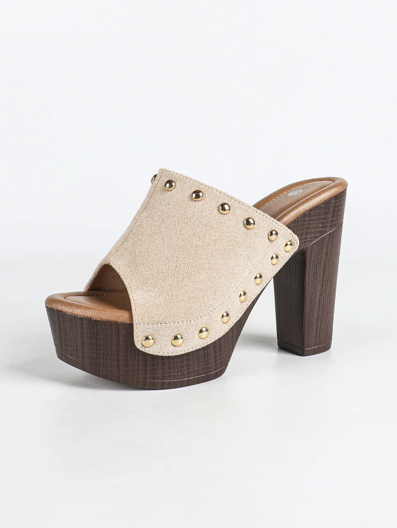 Women's Square Heel Slip on Peep Toes Sandals One line Rivet Slippers Platform Summer High Heel Shoes Ladies Thick Sole Sandals