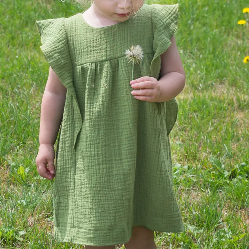 

100% Cotton Vintage Mori Baby Girl Dress 2025 Summer New Cute Girls Ruffled Fly Sleeve Casual Dresses Kids Clothes Vestidos
