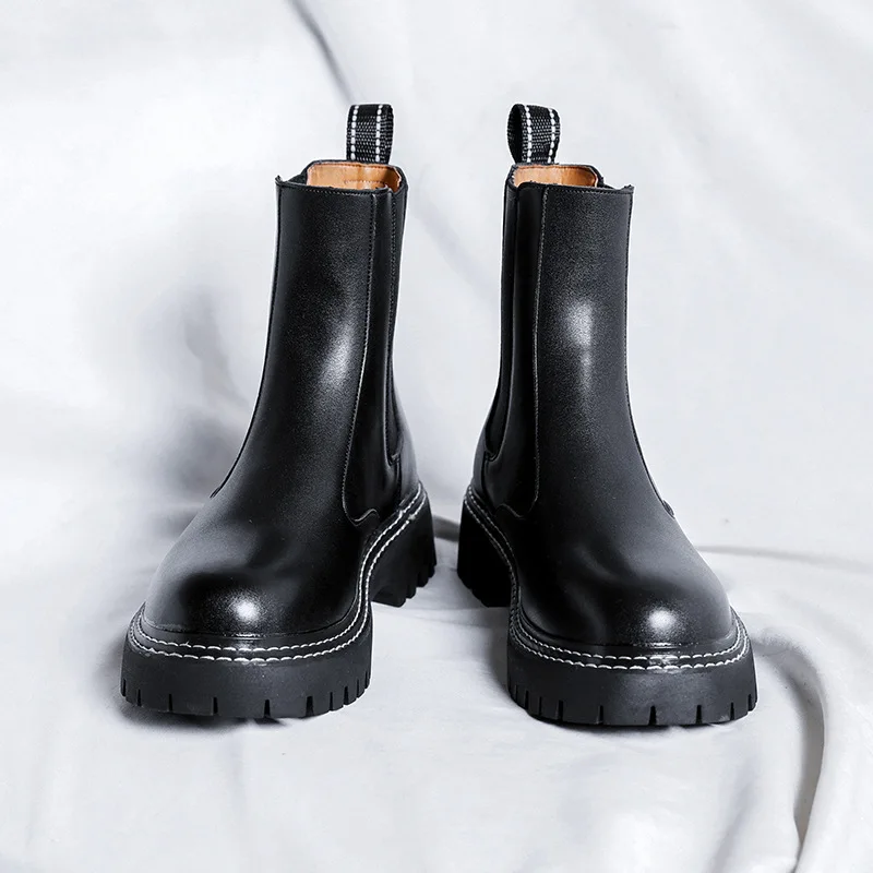 

Мужские модные высокие ботинки «Челси», оригинальная кожаная обувь без шнуровки, ковбойские ботинки на платформе, вечерние, банкетные, красивые, длинные мотоциклетные боты