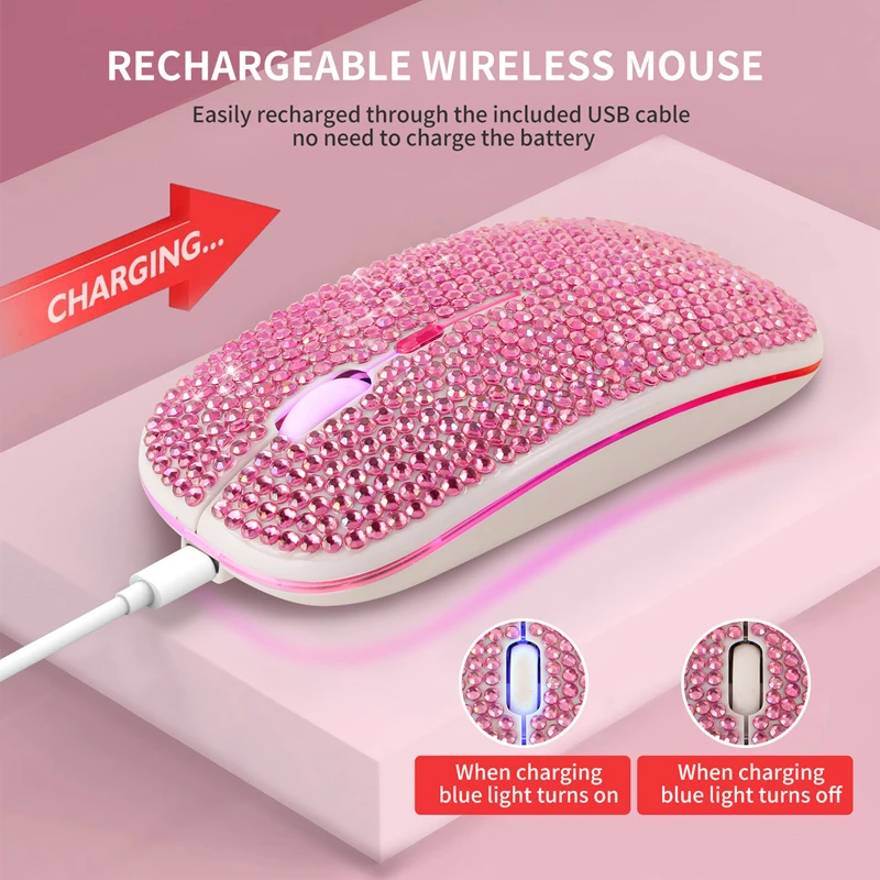 Bluetooth Bling Dazzling 2.4GHz Rechargeable Wireless Mouse Slim Mouse With USB Receiver Compatible With Notebook PC MacBook