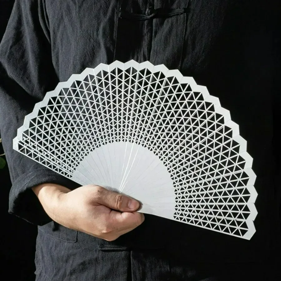 Chinese Ancient Style Stainless Steel Folding Fan Hollow Self-Defense Kung Fu Tai Chi Portable Pure Metal Tai Chi Fans Best Gift