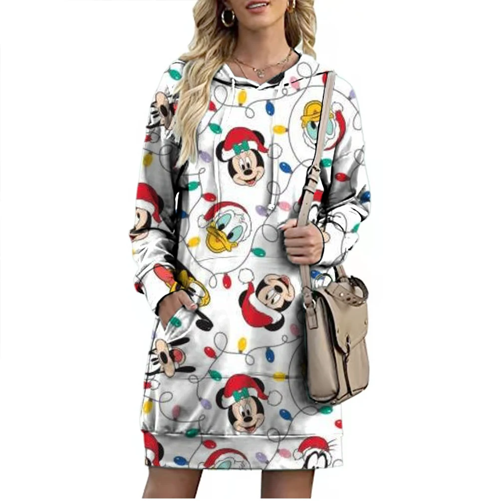 

2022 New Christmas Disney Brand Mickey and Minnie Cartoon Autumn Women's Fashion Trend Round Neck Lengthened Hoodie Y2K