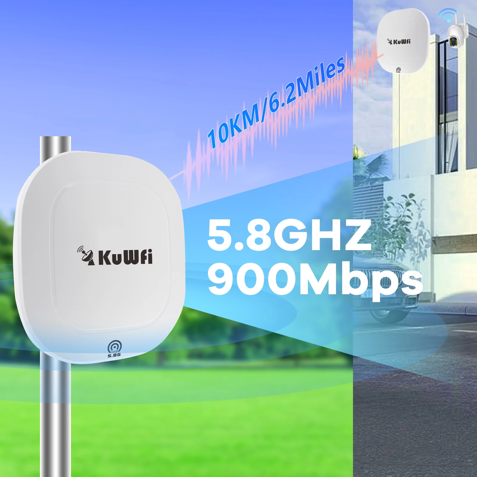 

Enterprise class chip KuWFi 867Mbps single frequency long distance point to multipoint 10km wireless bridge with gigabit WAN