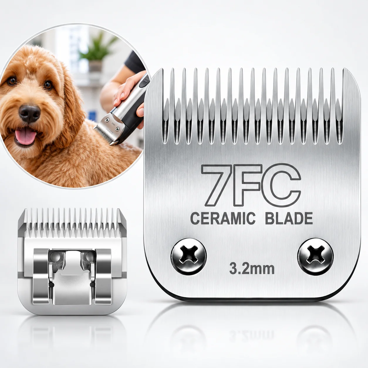 7FC Detachable Pet Dog Clipper Blade Set Compatible With For Most Andis, Oster A5 , Wahl KMClippers，Ceramic &Carbon Steel Blade