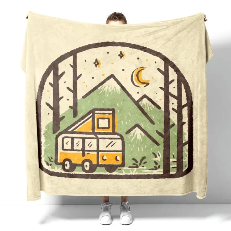 2026 Go Happy Camper Korea Plaid Children Throw Double Anime Blanket Beige Tapestry Sofa Cover Fluffy Soft Couch Useful Thing Ho