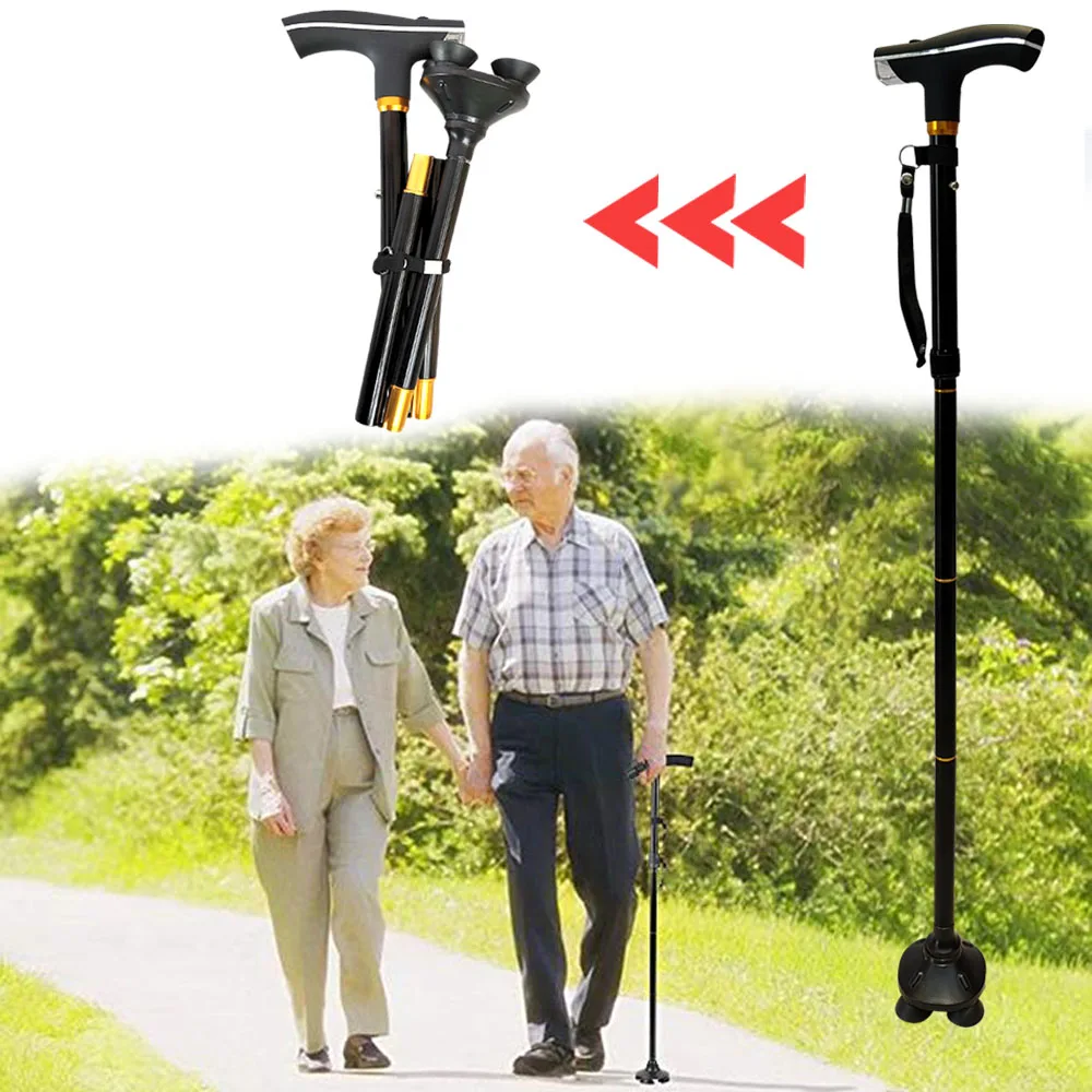 Collapsible Telescopic Folding Cane Elder Cane LED Walking Trusty Sticks Elder Crutches for Mothers the Elder Fathers