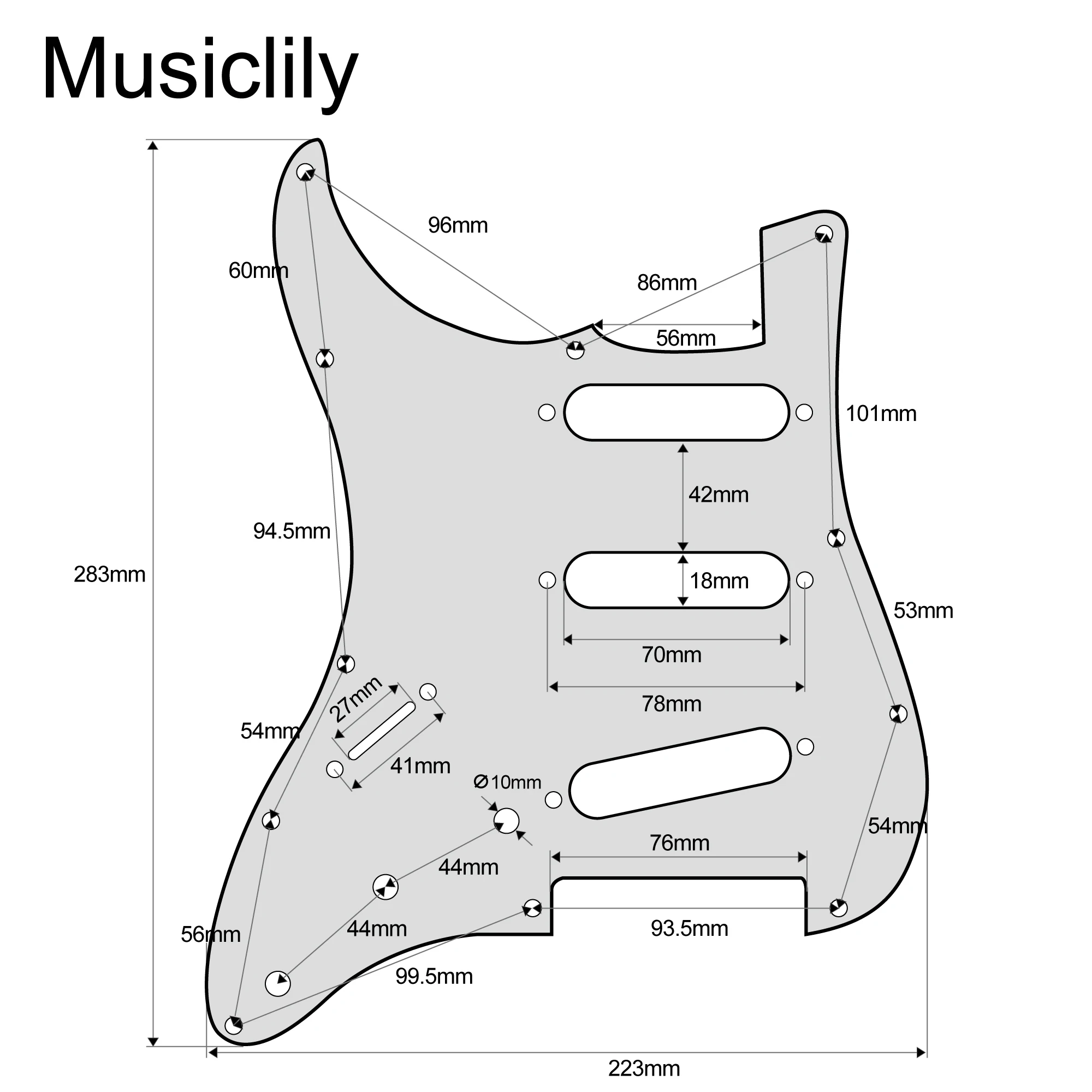 Musiclily Pro SSS 11 Hole Left Handed ST Guitar Pickguard for Fender USA/Mexican Made Standard ST Standard Modern Style