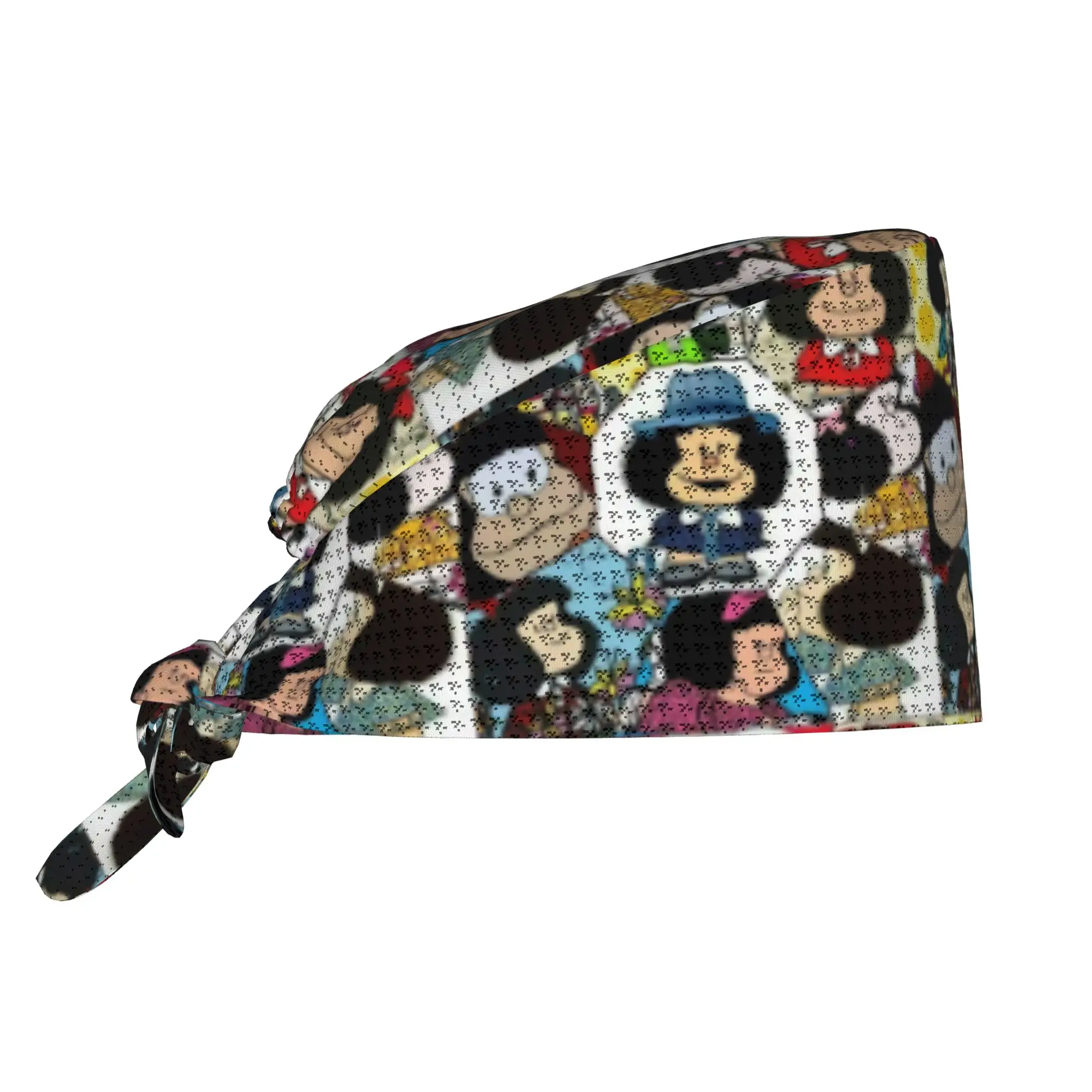 Custom Adjustable Mafalda Collage Working Hat Men Women Cartoon Manga Quino Comic Surgical Hat for Nurse