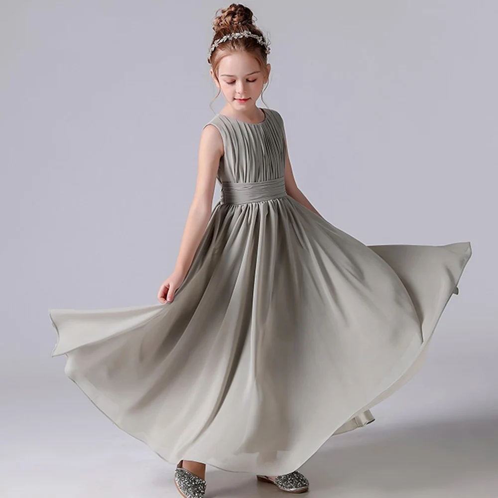 Dideyttawl Customized Chiffon Pleated Flower Girl Dresses Sashe Kid Wedding Birthday Party Pageant Gowns Junior Bridesmaid Dress