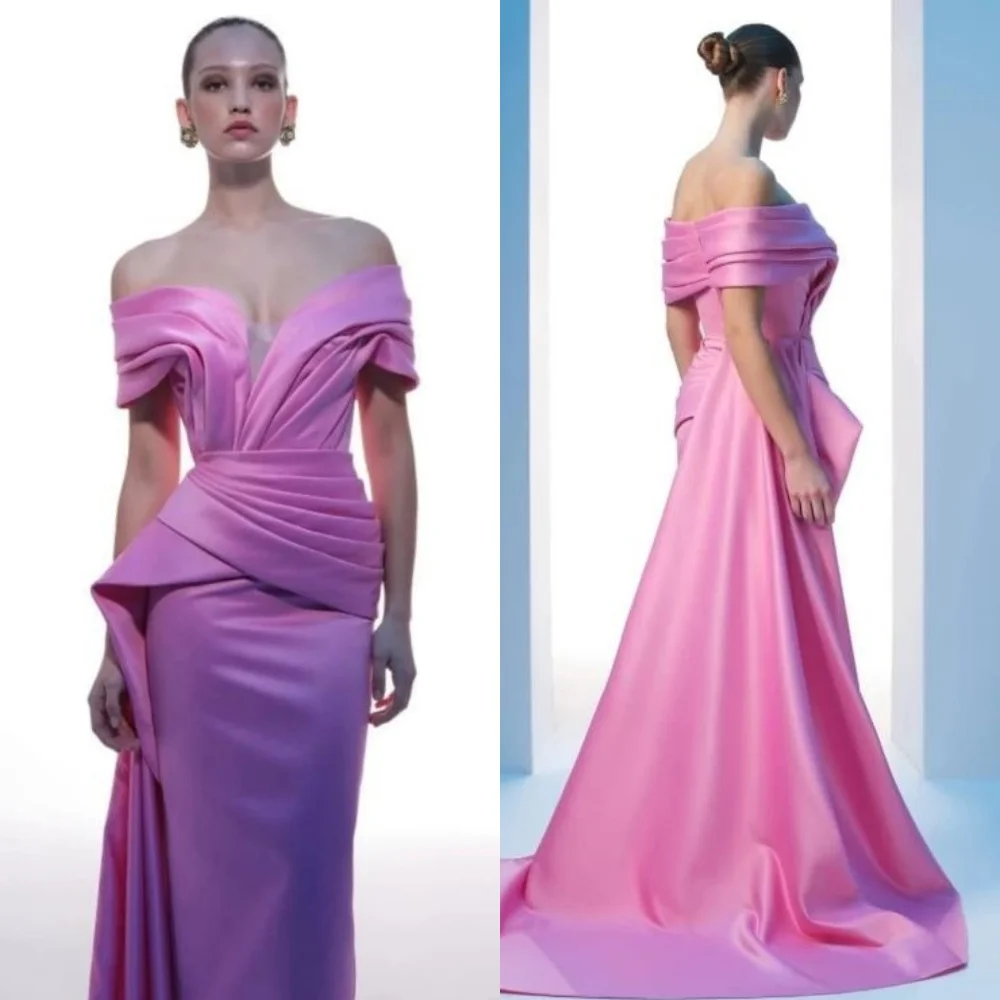 

Customized Retro Fashion Pleat Ruched Draped Straight Off-the-shoulder Long Dresses Bespoke Occasion Dresses High Quality Formal