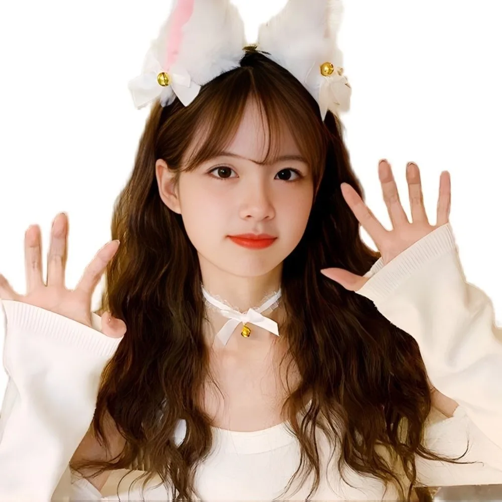 Funny Cat Woman Cat Ears Headband Set Bow Jk Cosplay Headwear Plush Lolita Halloween Dress Up Female Hair Accessories