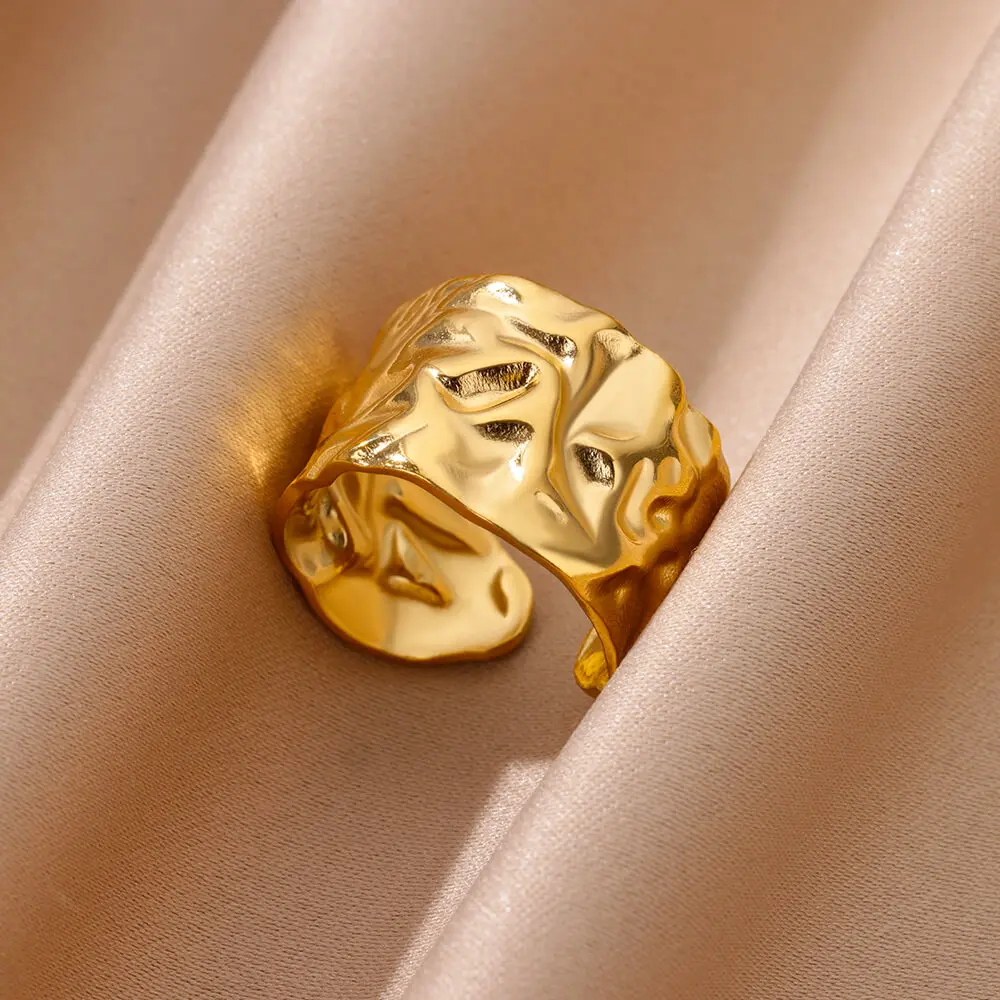Edelstahl Chunky Breite Ringe Für Frauen Vintage Gold Farbe Geometrische Open Finger Ring Mode Minimalistischen Schmuck Geschenk Femme