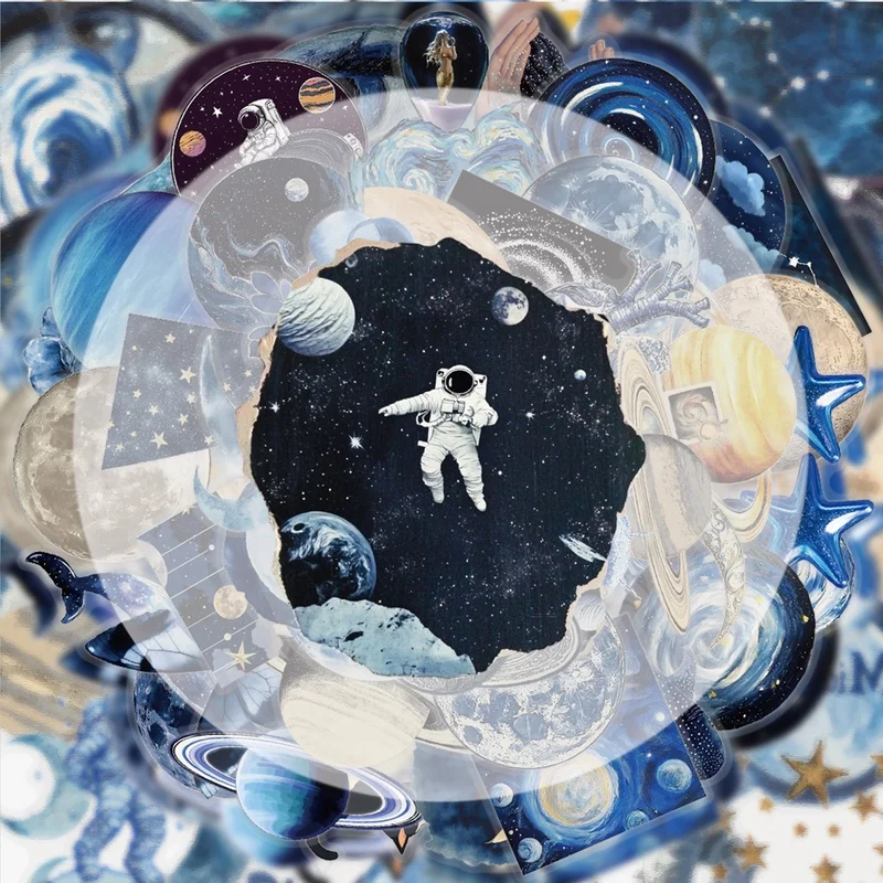 50 Pieces of Blue Space Graffiti Stickers, Vibrant Stickers Suitable for Decorating Water Bottles, Laptops, Cell Phones, Luggage, Skateboards, Guitars, Gift Boxes, Party Decorations