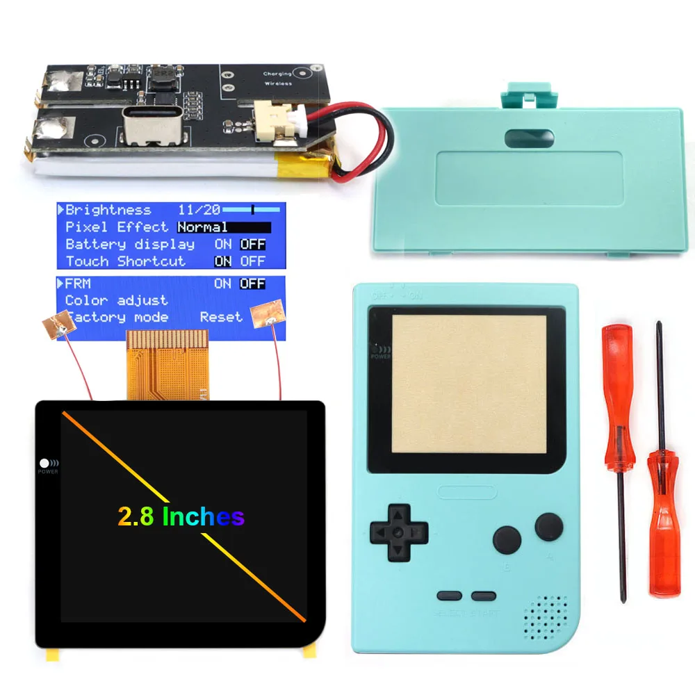 

480x432 масштабирования GBP IPS ЖК-дисплей, комплекты линз для ламинированного экрана для Gameboy Pocket с корпусом на заказ, перезаряжаемая батарея USB-C