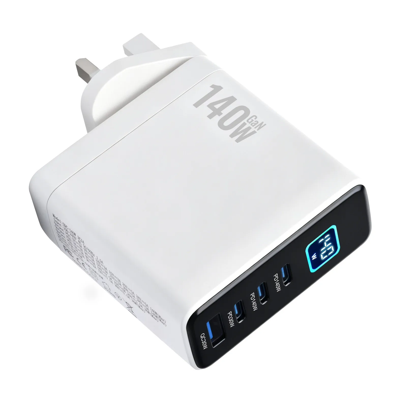 Multi-Port 140W GaN Fast Charging 3C1A Desktop 4-Port Smart Digital Display PD3.1 USB Type C Charger for iPhone Xiaomi Laptop