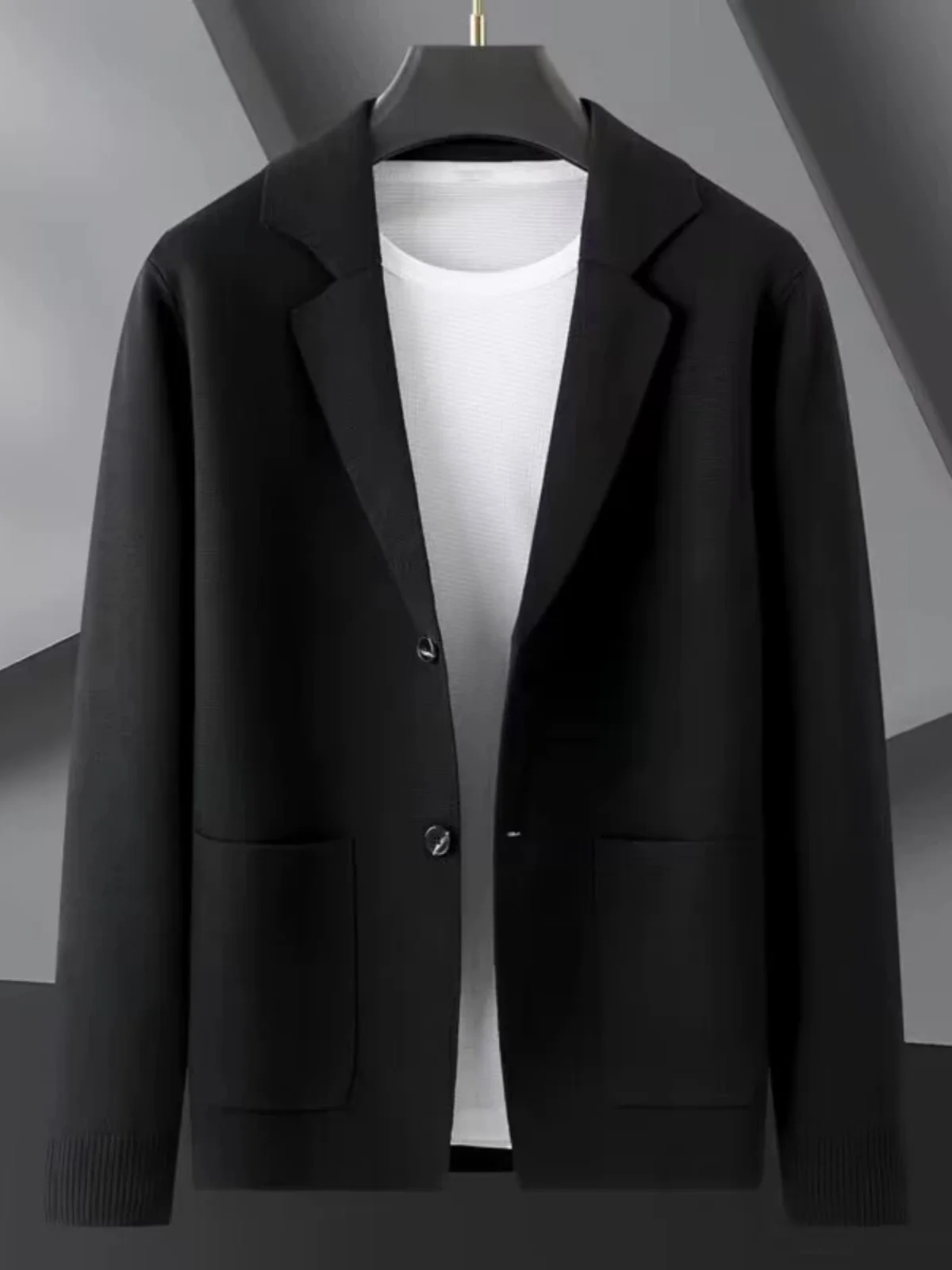 

Мужской вязаный свитер свободного кроя большого размера, модный кардиган с отложным воротником, осенне-весенняя трикотажная одежда