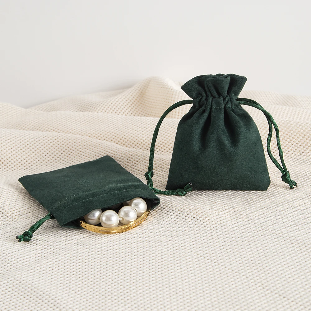 5Pcs Dark Green 5x7cm 8x10cm Flannel Drawstring Gift Bag Jewelry Packaging Pouches Chic Wedding Favor Black Velvet Cosmetic Bags