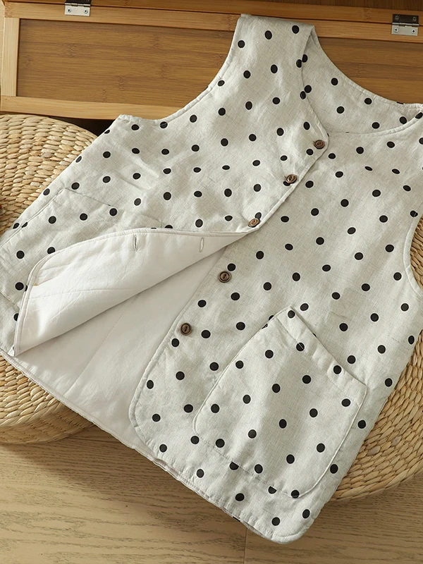Casual Cotton Linen Polka Dot Jacket Women's Autumn Winter Warm Loose plus Size Versatile Casual Shoulder Coat City Walk Trav...