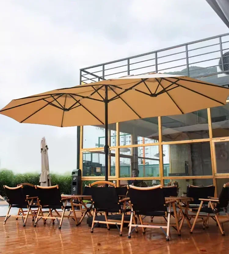 

Super large outdoor central column three-headed umbrella sunshade courtyard leisure