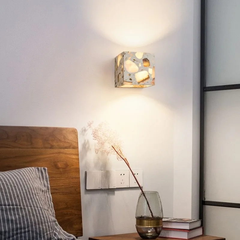 Retro Homestay Bedside Translucent Marble Terrazzo Wall Lamp Balcony Courtyard Villa Outdoor Lighting