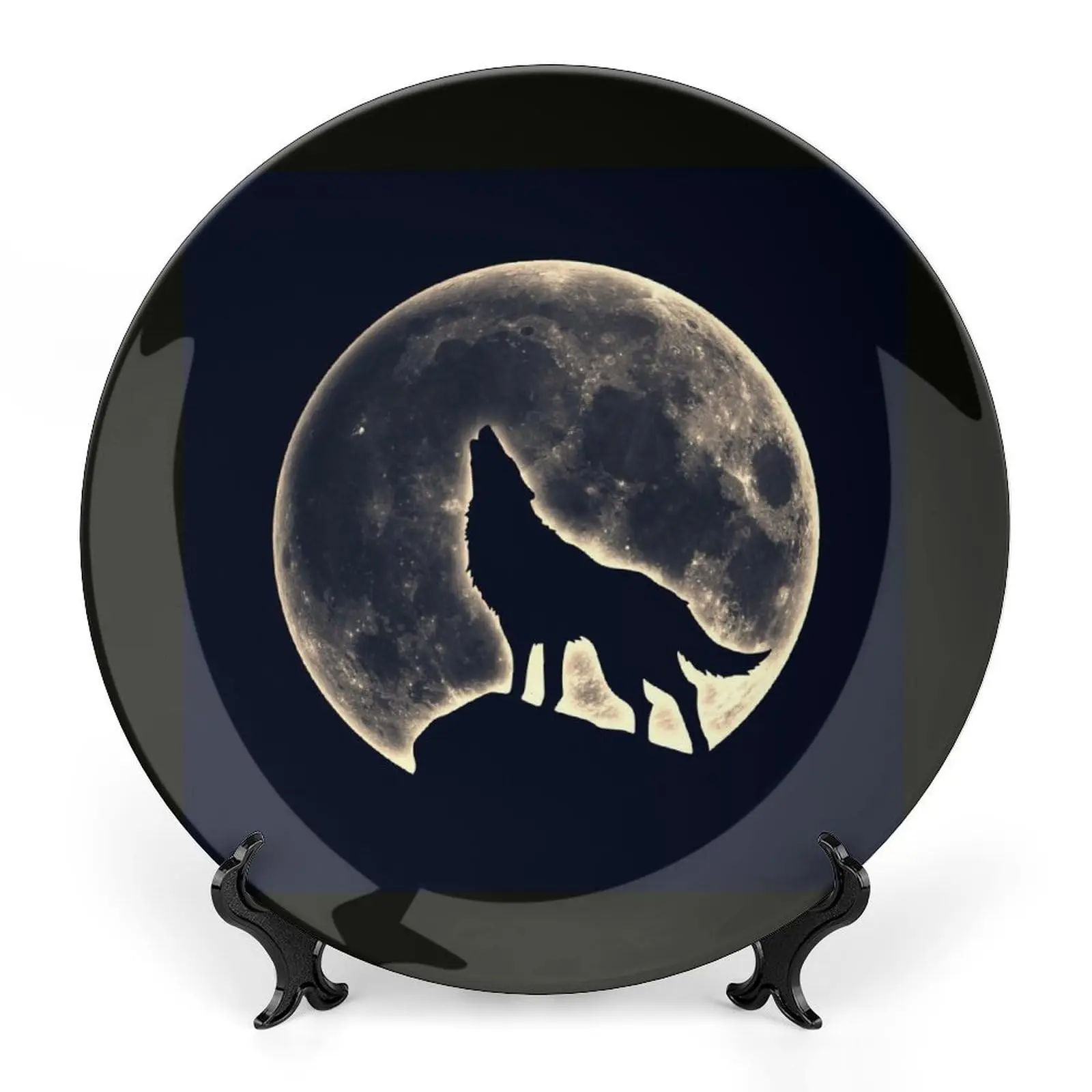 Mechanical Wolf Head Decorative Plate Ceramic Round Dish Lone Wolf Howling Jewelry Storage Dish Artistic Desktop Plate Fashion