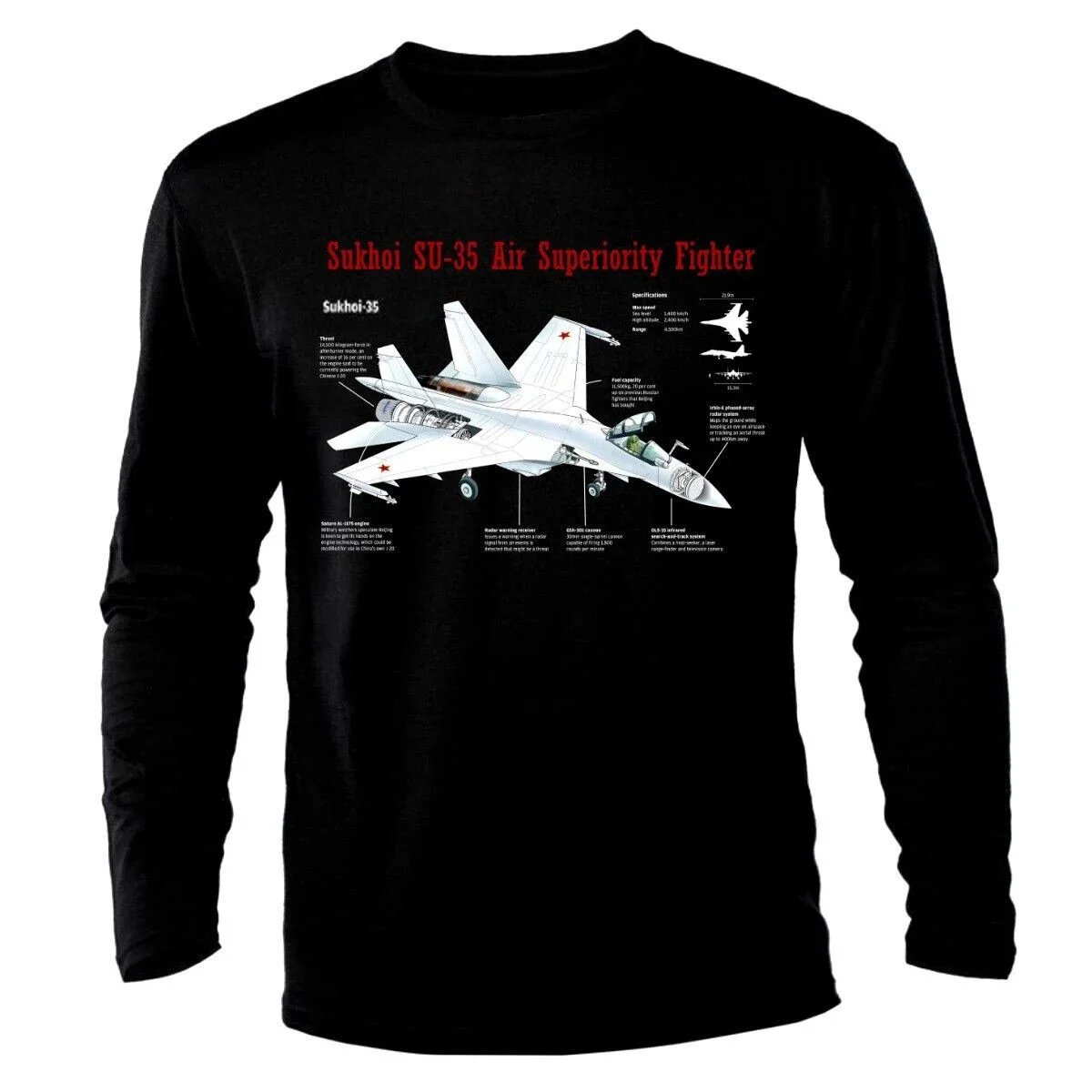 Russian Sukhoi Su-35 Flanker-E Fighter Aircraft T-Shirt 100% Cotton O-Neck Summer Long Sleeve Casual Mens T-shirt Size S-3XL