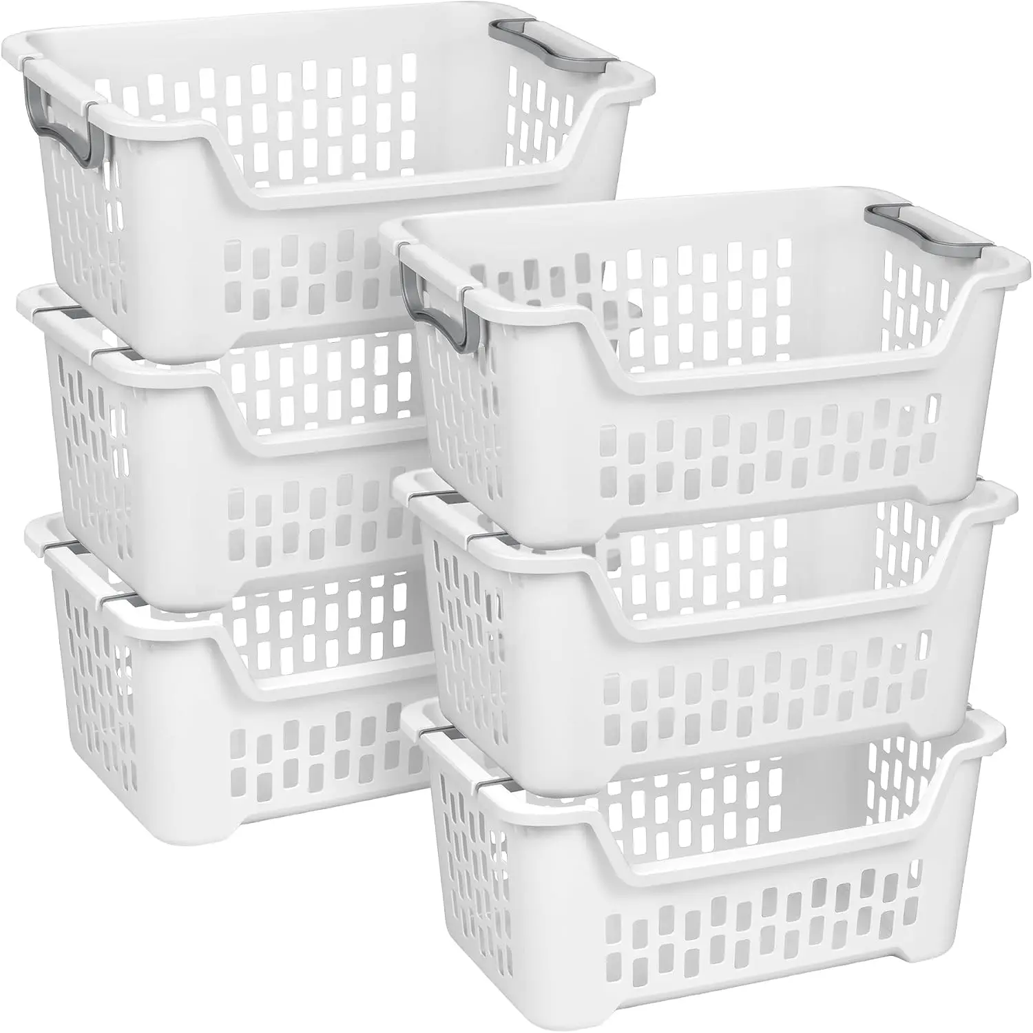 Stacking Laundry Basket, Plastic Clothes Hamper, 6 Pack