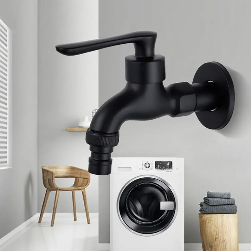 New Faucets Black Brass Wall Mounted Bathroom Corner Washing Machine Faucet Outdoor Garden Bibcock Bath Toilet Mop Pool Taps