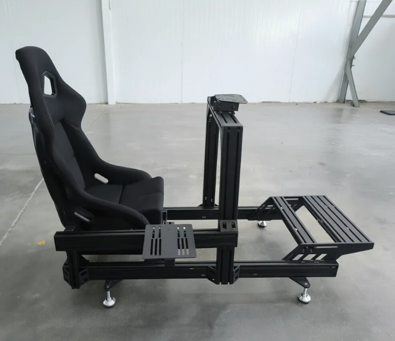 Heavy-Duty Black Aluminum 4080 Sim Rig With Ergonomic Bucket Seat Motion Cockpit Kit Compatible With Direct Drive Wheels