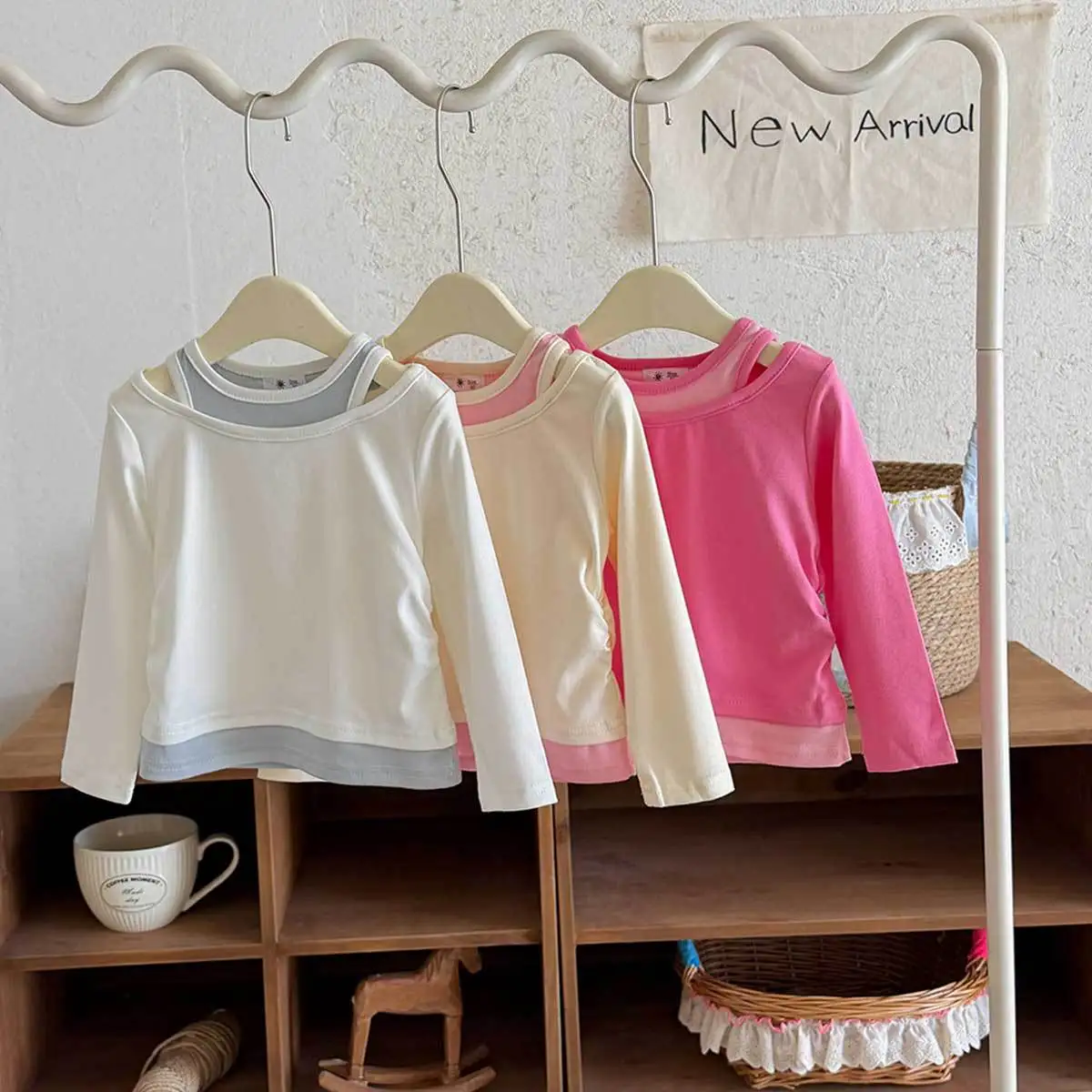 Girls Long Sleeve T Shirt Spring Fall 2026 New Korean Color Block Little Girl Top Kids Fake Two Piece Undershirt