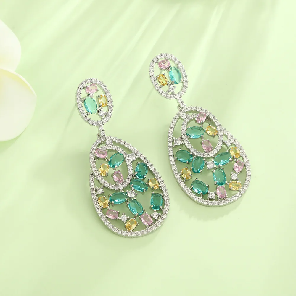 Zircon Color Luxury Earrings Geometric Design Premium Earrings Heavy Industry Exquisite  Banquet Elegant Stud Earrings
