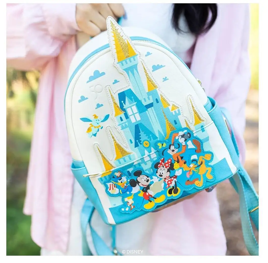 Originale Loungefly Disney 50th Anniversary Kawaii zaino Mini Castle Mickey Friends zaino in pelle borse da scuola da donna regalo