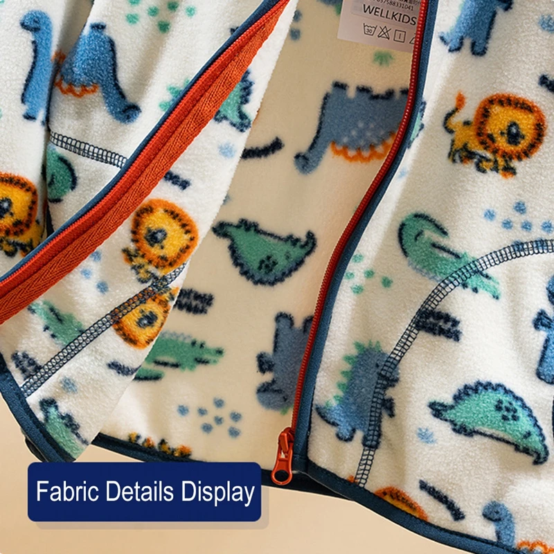 Kids Fall Spring Coats Children Outerwear Cartoon Dinosaur Print Boy Warm Fleece Jacket Baby Boys Jackets Child Clothing