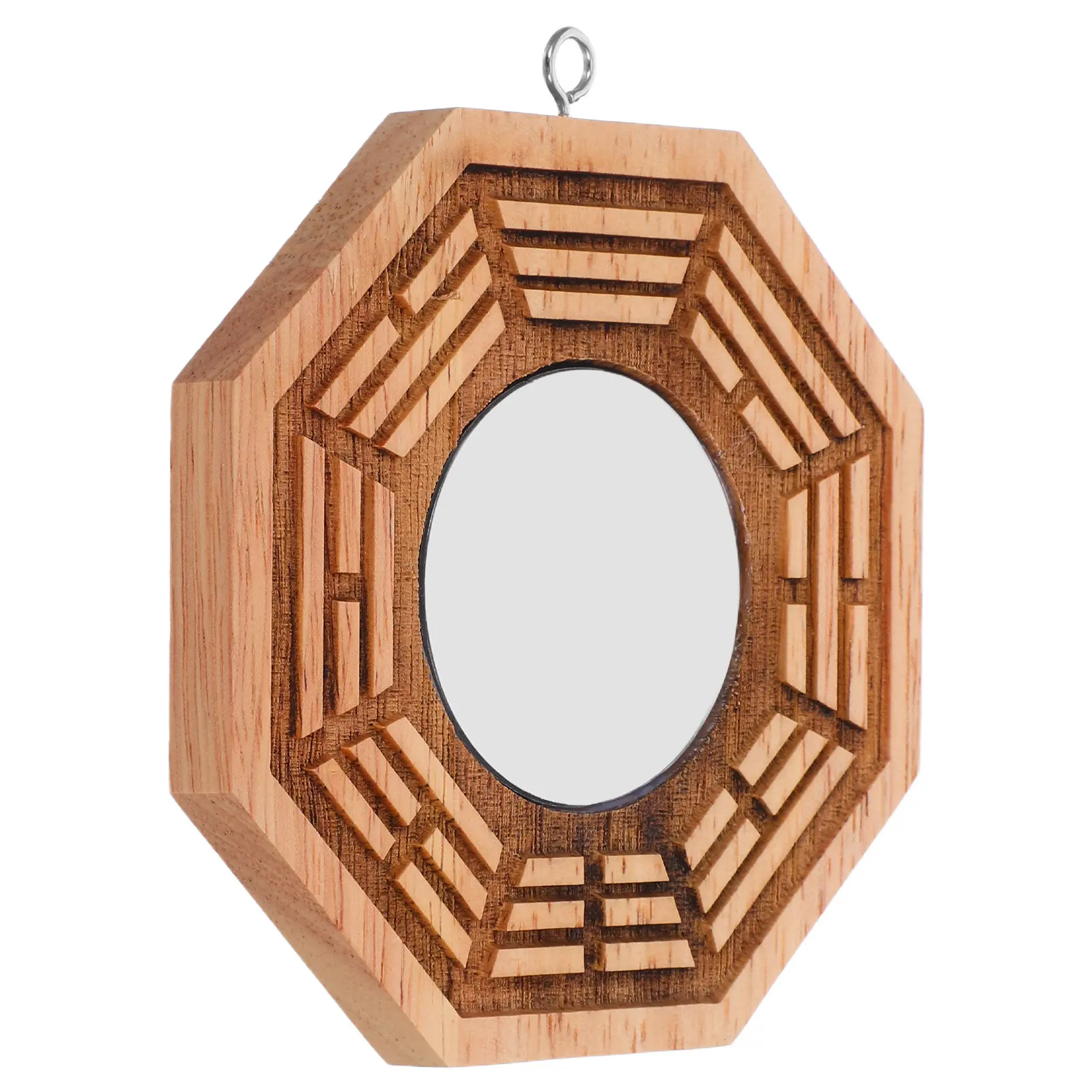Lucky Wooden Bagua Convex Mirror Feng Shui Protection Ornament for Doorway Balcony Outdoor Indoor Home Decor Prosperity Success