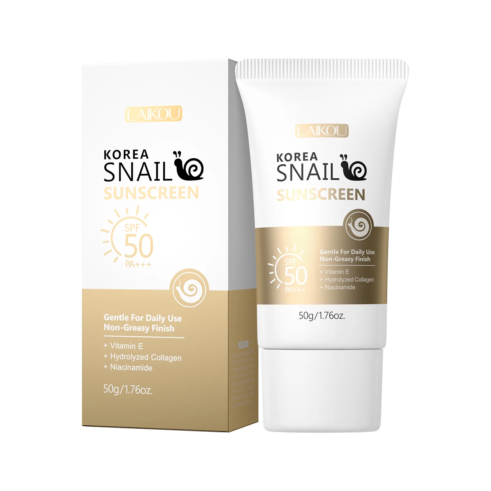 LAIKOU Snail Sun Cream, Face Sunscreen for All Skin Types, UV Protection Moisturizing Sun Block 50g Lightweight Non-Greasy
