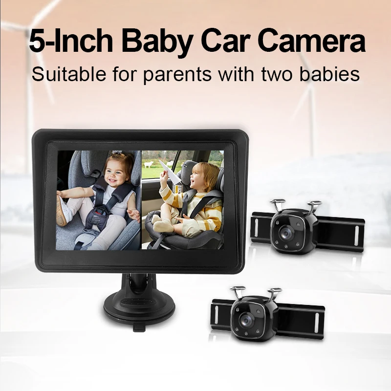 2 Kids Baby Car Camera for Back Seat, IPS AHD 5 Inch Dual Channel Baby Car Monitor With IR Night Vision Camera