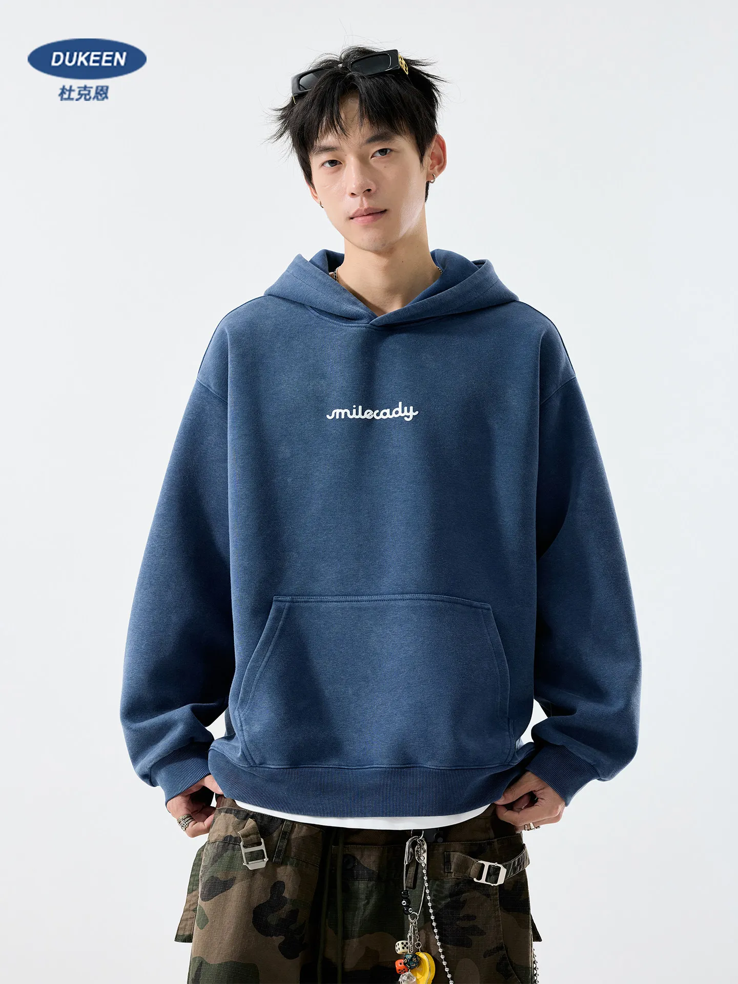 

DUKEEN Men's Heavyweight Washed Hoodie Vintage Print Loose Fit Casual Streetwear Pullover