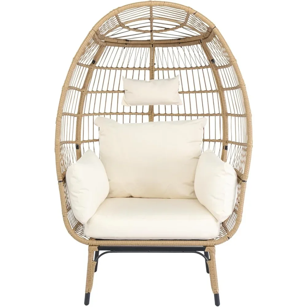 

Wicker Egg Chair Indoor for Patio Porch, Backyard, Living Room, Outdoor Egg Chair Oversized Indoor Outdoor Lounger with Cushions